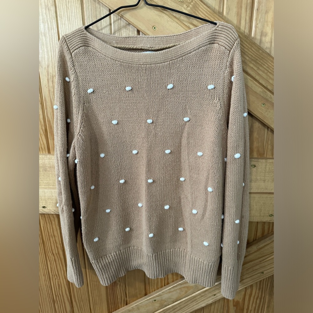 Loft embroidered sweater with poms